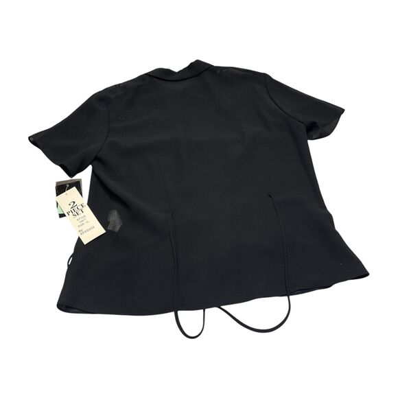 Studio 2 Piece Set Women's 10 Black Short Sleeve Embroidered Floral Button-Up - Picture 11 of 13